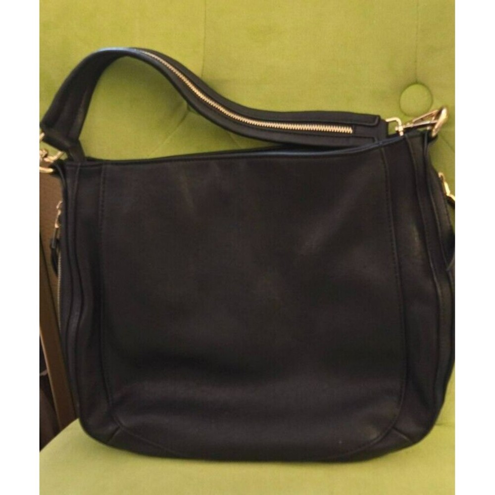 Miztique Womens Handbag Black Vegan Leather Purse Side Pockets Reversible Strap